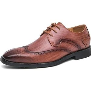 Formele herenschoenen met veters, vierkante neus, brogue, reliëf vleugeltips, derbyschoenen, veganistisch leer, antislip, antislip rubberen zool, bruiloft (Color : Brown, Size : 45 EU)