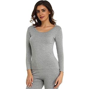 Mcilia Dames ultradunne modale ronde hals thermische top/shirt met lange mouwen Grijs M (40 42)