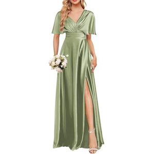 Satijnen Galajurken voor Vrouwen Zeemeermin Formele Avondbaljurken met spleet Ceremonie Jurken Plus Size, Sage Groen, 32