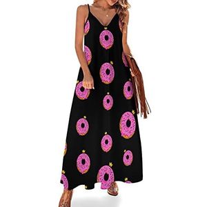 Donut Sling Maxi-jurken voor dames, V-hals, casual, mouwloos, verstelbare riem, sexy lange jurk
