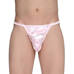 Satini Heren Ondergoed Satijn Tanga Bikini Broekje Broekjes (Babyroze, M)