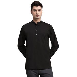 SKAVIJ Mannen Katoen Tuniek Lange Mouw Casual Kort Kurta (Zwart, Klein)