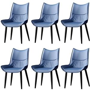 GEIRONV Dineren stoelen Set van 6, Moderne Midden-Century PU lederen woonkamer zij stoelen carbon stalen poten keuken stoelen Eetstoelen (Color : Blue)