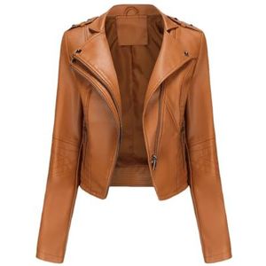 Dvbfufv Vrouwen Jas Vrouwen Lente Lederen Jas Vrouwen Mode Motorfiets Slanke Rits Jassen Vrouwen Kleding, kaki92, M