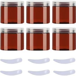 reispotjes voor toiletartikelen， Set van 6, 100 ml blauwe plastic zalfpotjes, cosmetische potten met doorzichtige deksels, containers for toiletartikelen(Bruin,50ml)