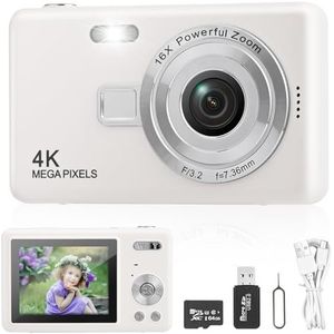 Digitale camera fotocamera met 32 GB kaart, draagbaar fotoapparaat, HD 1080p fotocamera, compacte camera, 40 MP fotoapparaat, 8 x digitale zoom, digitale camera voor tieners, beginners (wit)