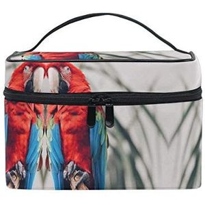 Blauwe rode vogel papegaai cosmetische tas organizer rits make-up tassen zakje toilettas voor meisjes vrouwen