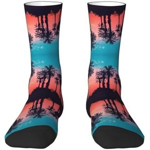 Palm Tree Sunset Volwassen Grappige 3d Sokken Crew Sokken Nieuwigheid Sokken Gag Cadeaus, Zachte Gezellige Sokken., 2 Zwart-2, Eén Maat