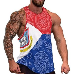 Nederlandse Saint Martin Paisley Vlag Mens Spier Tank Top Gym Fitness Tank Shirts Volledige Print Mouwloze Tees Vest 2XL