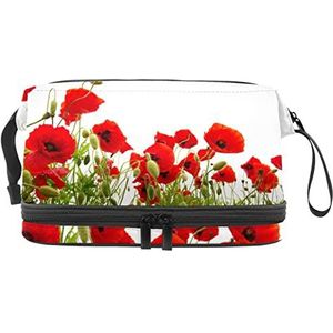 Multifunctionele opslag reizen cosmetische tas met handvat,Rode bloem lente,Grote capaciteit reizen cosmetische tas, Meerkleurig, 27x15x14 cm/10.6x5.9x5.5 in