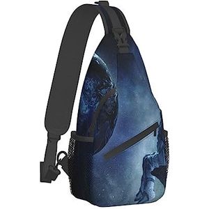 Sling Rugzak Borsttas Kudde Vogels Anti-Diefstal Crossbody Schoudertas Dagrugzak Outdoor Sport Reizen Wandelen voor Mannen Vrouwen, Astronautenruimte, Cross chest bag diagonally