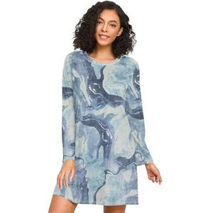 LI ZHI XIN Nachthemd voor dames, lange mouwen, nachthemd, nachthemden, slaapkleding, ronde hals, losse grote maten, nachtkleding Xxxl XXL, marmerpatroon, vintage kleur, Meerkleurig, S