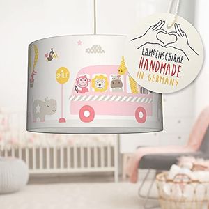 lovely label hanglamp Dieren op de weg roze/beige/geel - lampenkap voor kinderen/baby - complete hanglamp voor kinderkamer meisje & jongen ø 30 cm, hoogte 20 cm