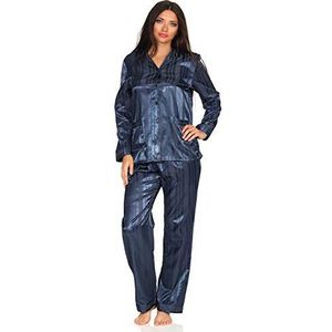 Normann - Dames Pyjama - Donker Blauw - 83% Polyester, 17% Katoen - Doorknoop Model