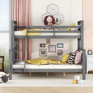 Idemon Stapelbed met ladder en veiligheidsreling, ombouwbaar in 2 aparte bedden, houten bed voor kinderen, jongeren en volwassenen, 90 (140) x 200 cm, grijs