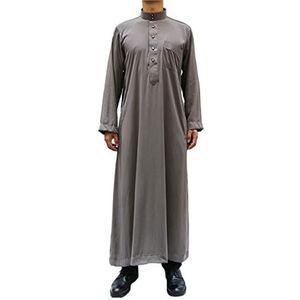 Heren Kaftan Robes Moslim Lange Mouwen Thobe Gebed Jurken Midden-Oosten Dubai Toga Saoedi Arabisch Shirt Islamitische Kleding (Color : Gray, Size : XXL)