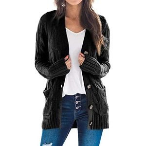 Sawmew Vest dames lang vest dikke gebreide jas gebreide trui casual losse trui jas voor herfst winter (Color : Black, Size : XL)