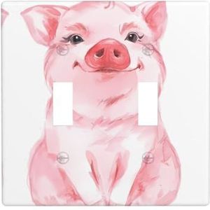 ZhaoYuGoods Mooie Roze Varken Print Muurplaat, Dubbele Toggle Lichtschakelaar Outlet Cover 2-Gang 11.4cm x 11.4cm, PC Decoratieve Voorplaat voor Thuis & Kantoor