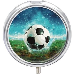 Voetbal Achtergrond Pillendoos Leuke Ronde Pil Case Draagbare Geneeskunde Tablet Vitamine Houder Organizer voor Purse Pocket