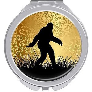 Bigfoot Sasquatch Golden Moon compacte spiegel ronde zak make-up spiegel dubbelzijdig vergroting vouwen draagbare handspiegel