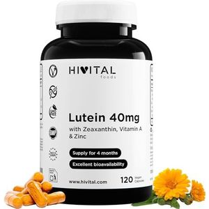 Luteïne 40 mg. 120 veganistische capsules voor 4 maanden behandeling. Natuurlijk Calendula Bloemextract met 40 mg pure Luteïne, 8 mg Zeaxanthine, Vitamine A en Zink. Lutein. Door HIVITAL