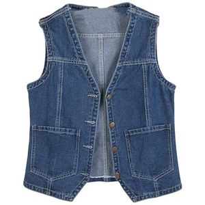 Dames Denim Vest Gewassen Denim Gilet met Knopen, V Hals, Button Down Gilet Jack Gilet Racerback Casual Voor Dames Veelzijdige Racerback Donkerblauw Xxl