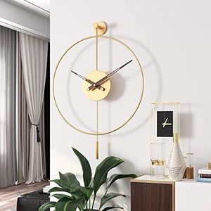 Retro grote wandklok, Indoor Metal Silent Clock for Living Room Badkamer slaapkamer, Home Decor wandhorloges met Aluminium Pendulum,Goud,24x31.4INCH