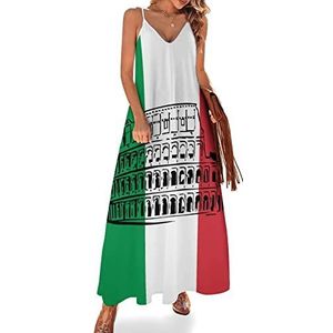 Romeins Colosseum Italiaanse vlag dames zomer maxi-jurk V-hals mouwloze spaghettiband lange jurk