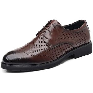 Formele schoenen for heren Veterschoenen Puntige gepolijste neus Ademend PU-leren Derby-schoenen Blokhak Lage bovenkant Antislip Antislip Prom(Brown,43 EU)