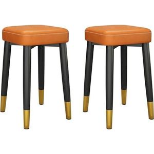 JAVYPPT Kunstlederen eetkamerstoelen, set van 2, gestoffeerde keukenkrukken met metalen poten, synthetisch leer met stiksels, eenvoudige montage, ijdelheidskrukken voor slaapkamer, woonkamer (oranje)