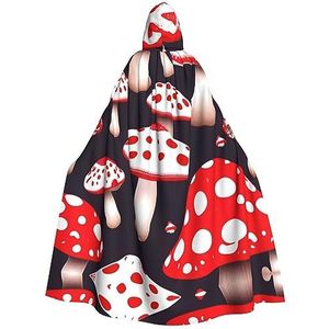 FRGMNT Rood-wit en paddenstoelenprint, uniseks, volledige lengte, met capuchon, feestmantel, perfect voor carnaval, verkleedpartij, cosplay