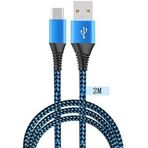 USB Type C-kabel 5A/3A Ultrasnel opladen USB-C opladen Nylon gevlochten kabel Aluminium behuizing Compatibel met Huawei P30/P20, Xiaomi Note 9 8 S8 Plus, LG V30 V20 G6, Samsung S10 S9 enz. (Blauw+2M)