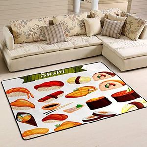 Tapijt 100 x 150 cm, heerlijke Japanse sushi tapijt, slaapkamer, wasbaar, antislip, zacht, antislip, voor binnen en buiten, kamer