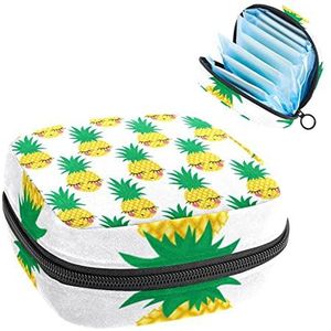 Periode Pouch Draagbare Tampon Opbergtas,Tampon Houder voor Portemonnee Vrouwelijke Product Organizer,Leuke Glimlachende ananas comosus Patroon, Meerkleurig, 4.7x6.6x6.6 in/12x17x17 cm