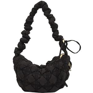 Quilted Dumpling Bag, Lightweight Puffer Shoulder Bag, Large Capacity Cloud Handbag Satchel Tote bag for Women (Black)