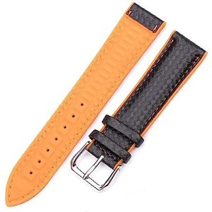 Leer + Rubber Horloge Band Band Vrouwen Mannen Geel Oranje Zwart 18mm 20mm 22mm Horlogeband Armband Met Pin Gesp (Color : Orange, Size : 20mm)