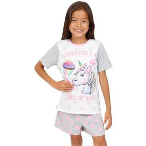 Emoji Meisjes Absoluut een Eenhoorn Cupcake Type van Dag Korte Pyjama Set, Grijs, 6-7 jaar