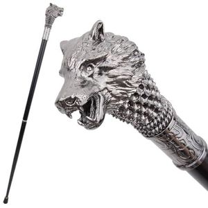 Zilveren Wandelstok Met Wolvenkop - 3-delige, Afneembare, Verstelbare Mobiliteitsstok Met 35,8 Inch Schroefdraad, Ondersteuningsstok voor Ouderen Met Antislipbasis