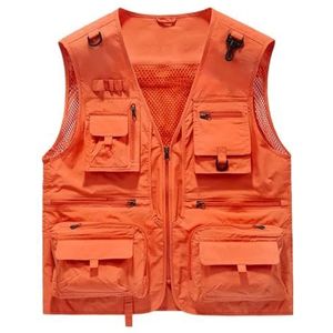 Pegsmio Outdoor Vest Voor Mannen Katoen Slim-Fit Grote Pocket Jas Ademend Streetwear Vest, Oranje, XXL