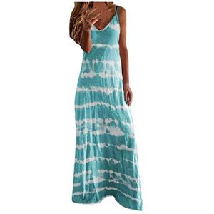 ZWQJYH Womens Casual Tie-dye Print V-hals Mouwloze Maxi Lange Jurken Zomer Plus Size Losse Strandjurk, Blauw, M