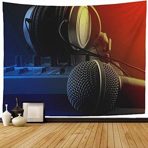 56 Muur Opknoping Broadcast Microfoon Mixer Bureau Hoofdtelefoon Dj Digitale Muziek Radio Studio Elektronische Set Technologie Tapijt Zachte Decoratie Tapijt Esthetische Wandtapijten Voor 130x152cm
