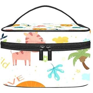 Dieren Jungle Woorden Kleurrijke Make-up Organizer Bag, Reizen Make-up Tas Organizer Case Draagbare Cosmetische Tas voor Vrouwen en Meisjes Toiletartikelen, Meerkleurig, 22.5x15x13.8cm/8.9x5.9x5.4in