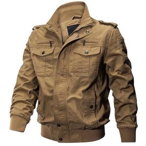 Khaki,3XL,Heren Bomberjack Met Pilotenprint, Grote Maten, Herfstjas Met Staande Kraag En Winddichte Jas Met Meerdere Zakken