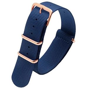 Horlogebandjes voor mannen en vrouwen, horlogeband 20 mm heren dames effen kleur paar nylon horlogeband waterdicht casual sportieve stijl horlogearmband (Color : Blue Rosegold Clasp, Size : 20mm)
