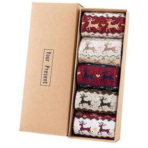 YZDUOJIN christmas stocking 5 Pairs Christmas Socks For Women, Boxed Wool Socks, Mid-Tube Deer Socks For Women, Autumn And Winter Gift Box Socks-Golden Deer-Average Code