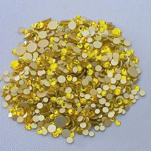 SS4-SS20 Mixformaat Helder Kristal Goud Plat Achter Strass Decoraties DIY Glitterstenen 3D Nail Art Accessoires-Citrien-Mixformaat SS3-SS20