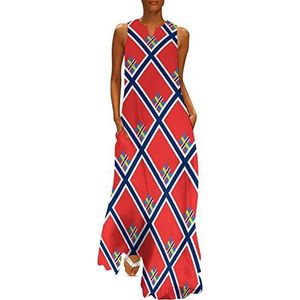 Noorse vlag dames enkellengte jurk slim fit mouwloze maxi-jurk casual zonnejurk S