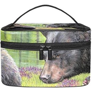 Zwarte Beer Mon en Baby Make-up Organizer Bag, Reizen Make-up Tas Organizer Case Draagbare Cosmetische Tas voor Vrouwen en Meisjes Toiletartikelen, Meerkleurig, 22.5x15x13.8cm/8.9x5.9x5.4in