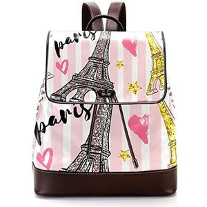 Parijs Roze Eiffeltoren Gepersonaliseerde Casual Dagrugzak Tas voor Tiener, Meerkleurig, 27x12.3x32cm, Rugzak Rugzakken