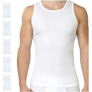 SES Fijnripp onderhemd voor heren, verpakking van 5 stuks, S - 4XL, nauwsluitende tanktop voor heren, van 100% katoen, onderhemden met nauwsluitende pasvorm, wit, L
